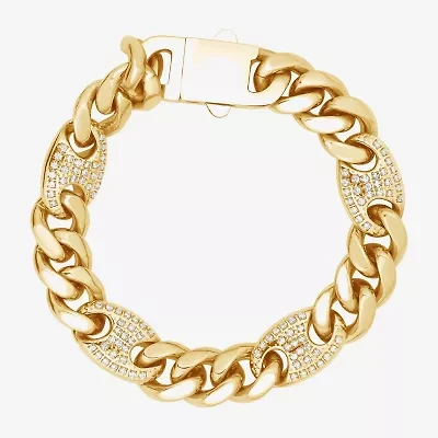 (F, Si2) Mens 14K Gold Over Stainless Steel Stainless Steel 8 1/2 Inch Solid Curb Chain Bracelet