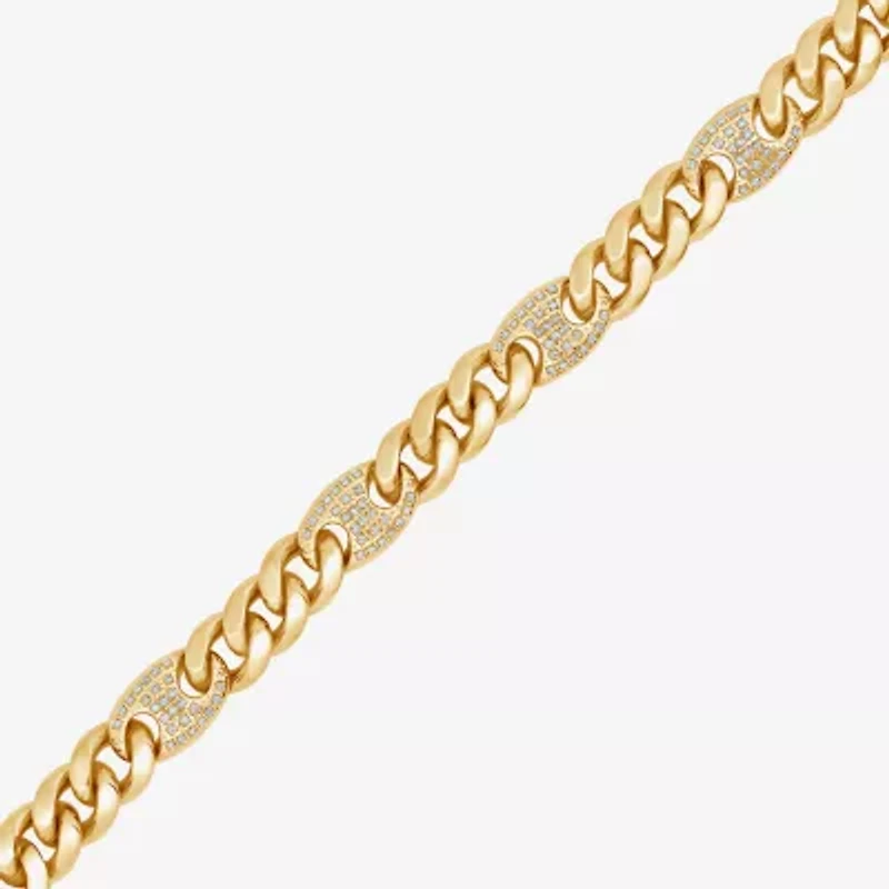 (F, Si2) Mens 14K Gold Over Stainless Steel Stainless Steel 8 1/2 Inch Solid Curb Chain Bracelet