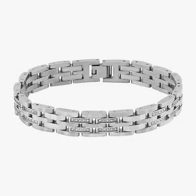 (F, Si2) Mens Stainless Steel Solid 8 1/2 Inch Link Bracelet