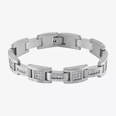 (F, Si2) Mens Stainless Steel Solid 8 1/2 Inch Link Bracelet