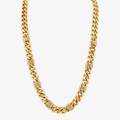 (F,Si2) Mens 14K Gold Over Stainless Steel 24 Inch Curb Chain Necklace