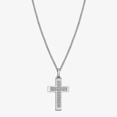 Cross (F,Si2) Mens 5/8 CT. Lab Grown White Diamond Stainless Steel Cross 24 Inch Pendant Necklace