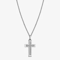 Cross (F,Si2) Mens 5/8 CT. Lab Grown White Diamond Stainless Steel Cross 24 Inch Pendant Necklace