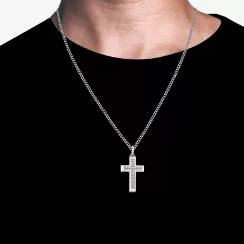 Cross (F,Si2) Mens 5/8 CT. Lab Grown White Diamond Stainless Steel Cross 24 Inch Pendant Necklace