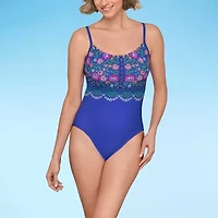 Liz Claiborne Womens Floral One Piece Swimsuit