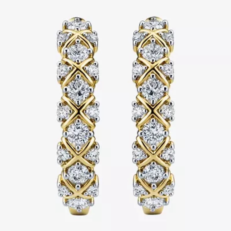 (I / I2) Womens 1 CT. T.W. Lab Grown White Diamond 14K Gold Over Silver 24.2mm Hoop Earrings