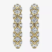 (I / I2) Womens 1 CT. T.W. Lab Grown White Diamond 14K Gold Over Silver 24.2mm Hoop Earrings