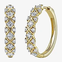 (I / I2) Womens 1 CT. T.W. Lab Grown White Diamond 14K Gold Over Silver 24.2mm Hoop Earrings