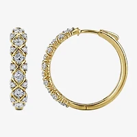 (I / I2) Womens 1 CT. T.W. Lab Grown White Diamond 14K Gold Over Silver 24.2mm Hoop Earrings