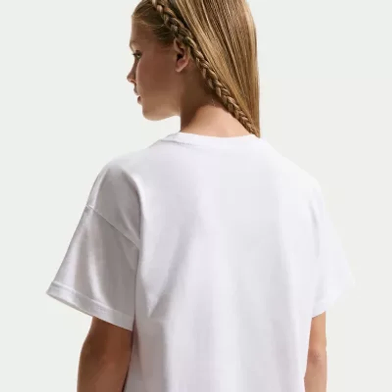 Nike Club Big Kid Girls Crew Neck Short Sleeve Oversized Graphic T-Shirt