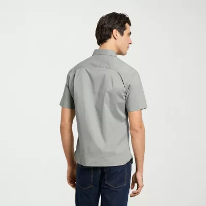 Van Heusen Everyday Defense Stain Shield Mens Short Sleeve Slim Fit Button-Down Shirt