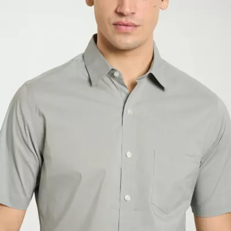 Van Heusen Everyday Defense Stain Shield Mens Short Sleeve Slim Fit Button-Down Shirt