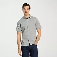 Van Heusen Everyday Defense Stain Shield Mens Short Sleeve Slim Fit Button-Down Shirt
