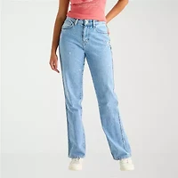 Arizona Womens Juniors Short High Rise Stretch Fabric Straight Leg Jean