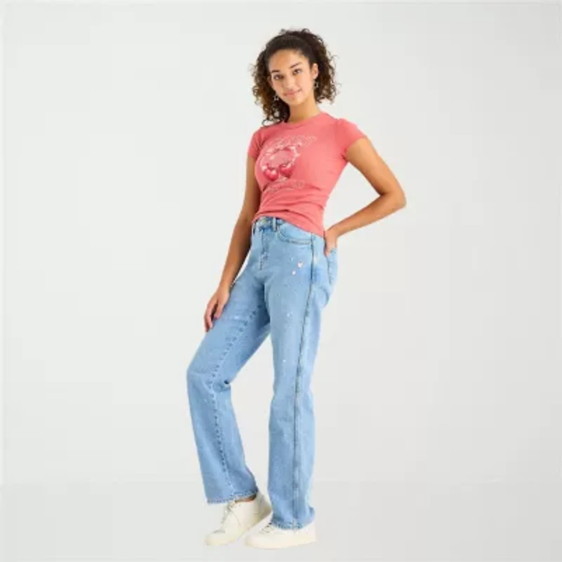 Arizona Womens Juniors Short High Rise Stretch Fabric Straight Leg Jean