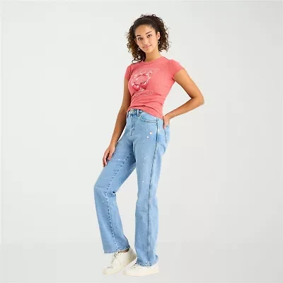 Arizona Womens Juniors Short High Rise Stretch Fabric Straight Leg Jean