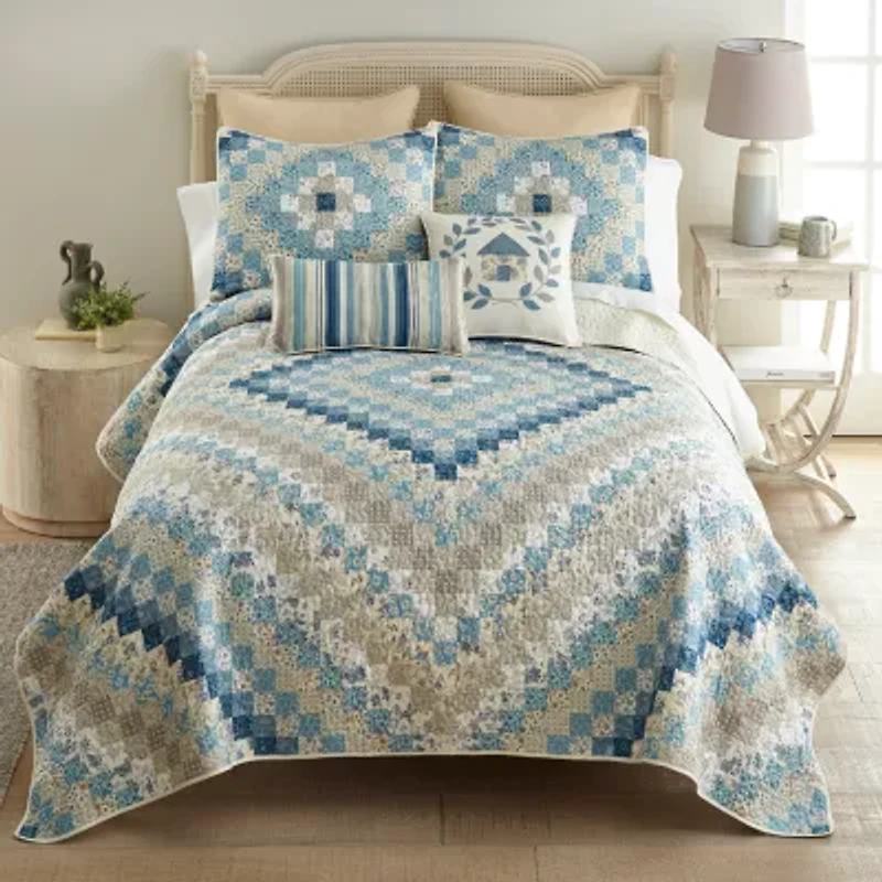 Donna Sharp Blue Diamond Floral Easy Care Quilt Set