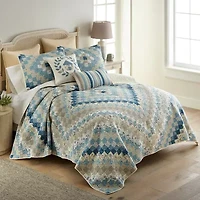 Donna Sharp Blue Diamond Floral Easy Care Quilt Set