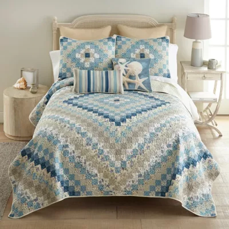 Donna Sharp Blue Diamond Floral Easy Care Quilt Set