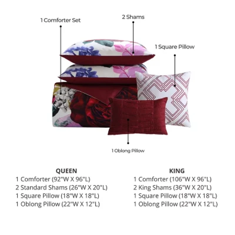 Bebejan Magenta Floral 5-pc. Midweight Reversible Comforter Set