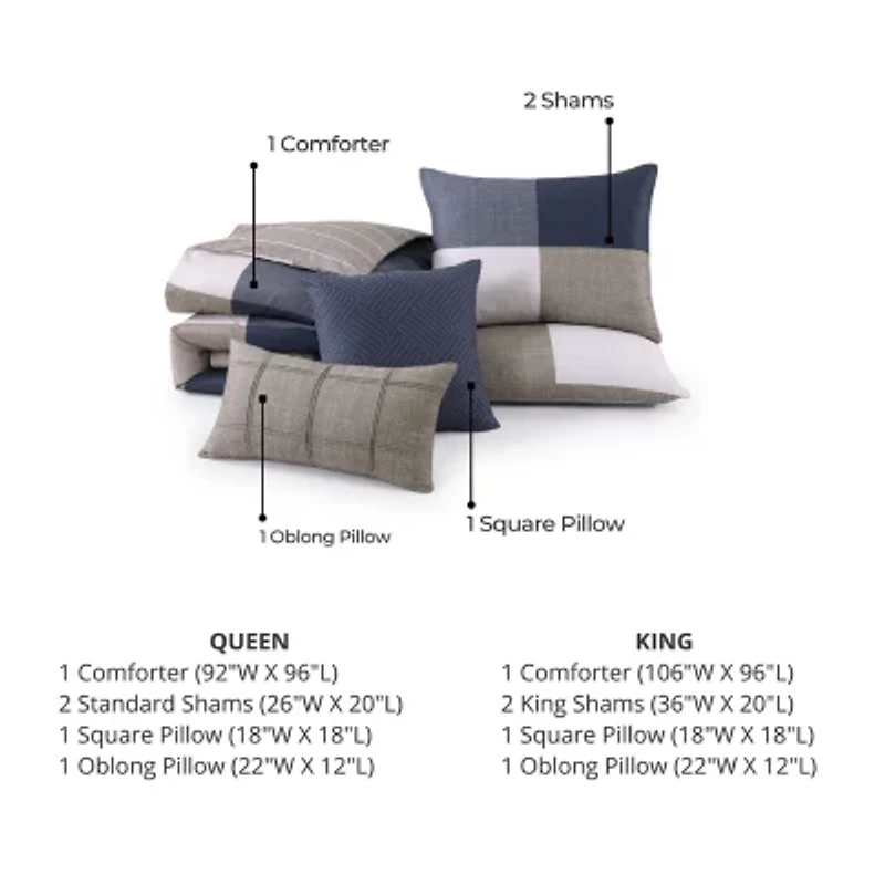 Bebejan Checkered Navy Tan 5-pc. Midweight Reversible Comforter Set