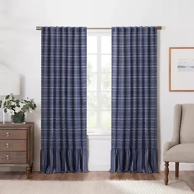 Martha Stewart Ruffle Stripe Rod Pocket Light-Filtering Set of 2 Curtain Panel