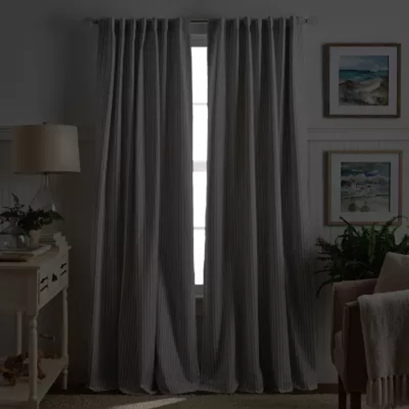 Martha Stewart Ticking Stripe Rod Pocket Back Tab Blackout Set of 2 Curtain Panel