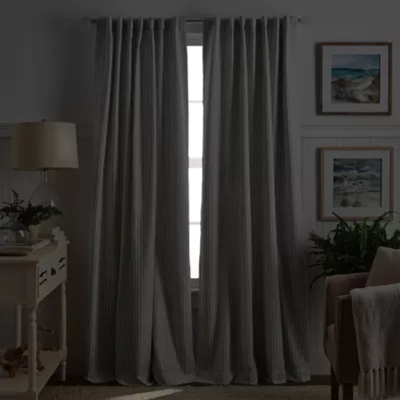 Martha Stewart Ticking Stripe Rod Pocket Back Tab Blackout Set of 2 Curtain Panel