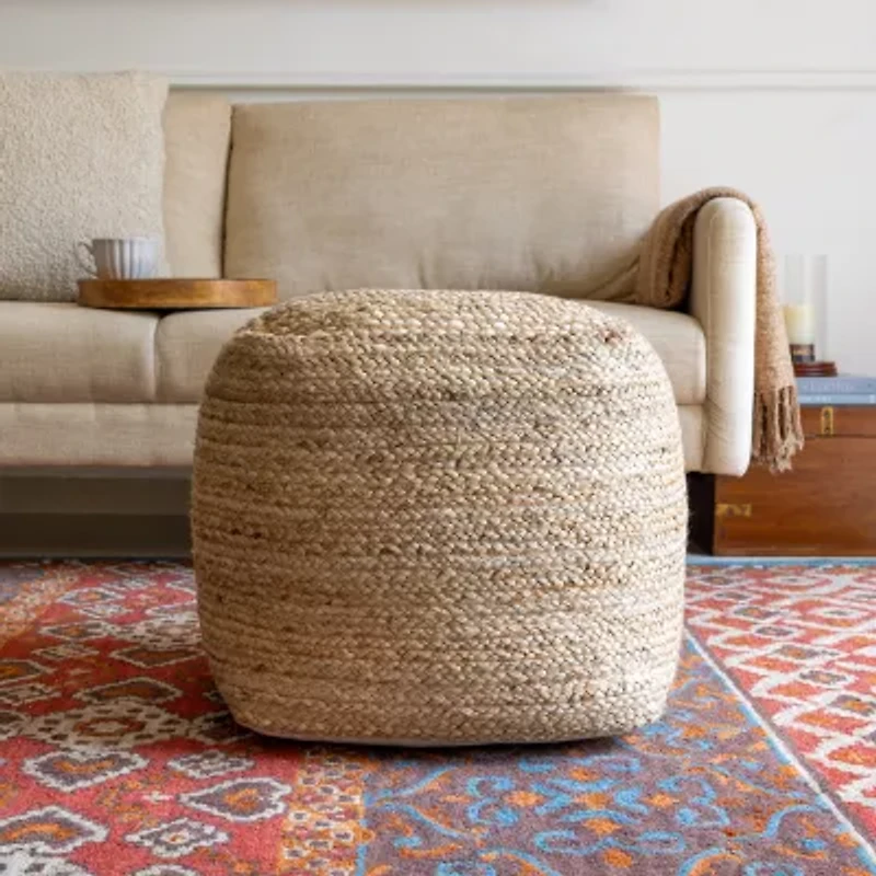 LR Home Layla 18" Handmade Jute Pouf