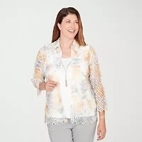 Alfred Dunner Al Fresco Womens 3/4 Sleeve Layered Top