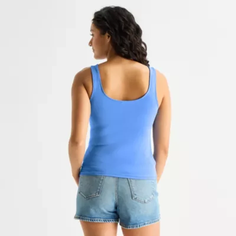 Arizona Smooth Womens Juniors Scoop Neck Sleeveless Tank Top