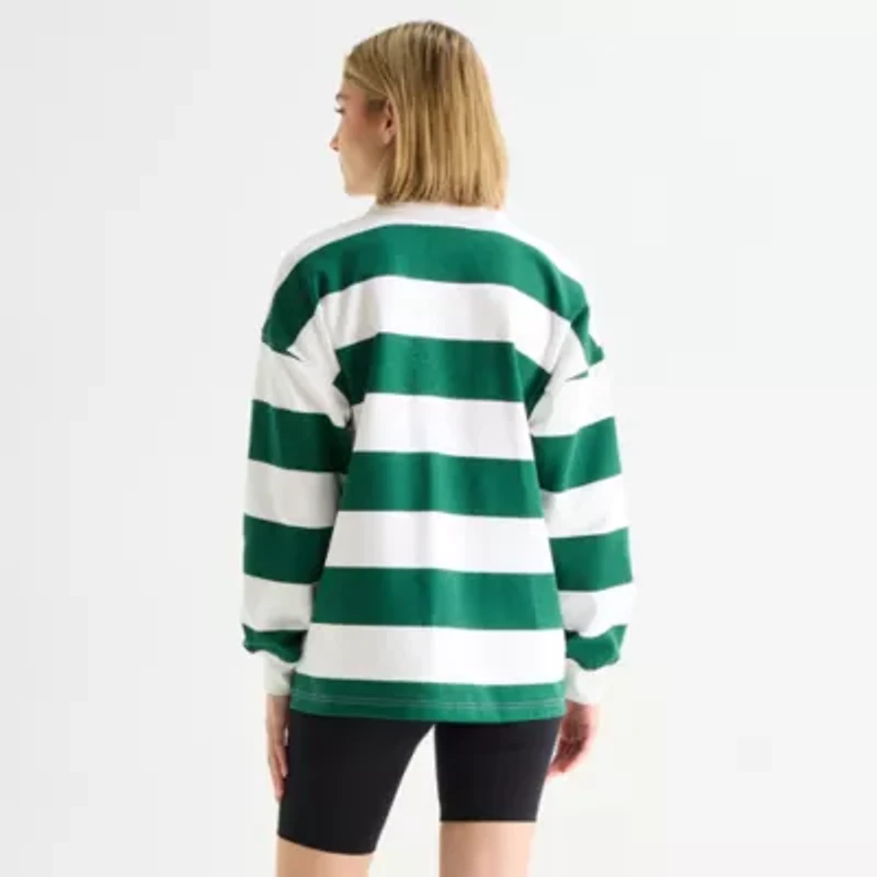 Xersion Womens Long Sleeve Relaxed Fit Striped Rugby Shirt