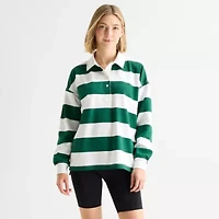 Xersion Womens Long Sleeve Relaxed Fit Striped Rugby Shirt