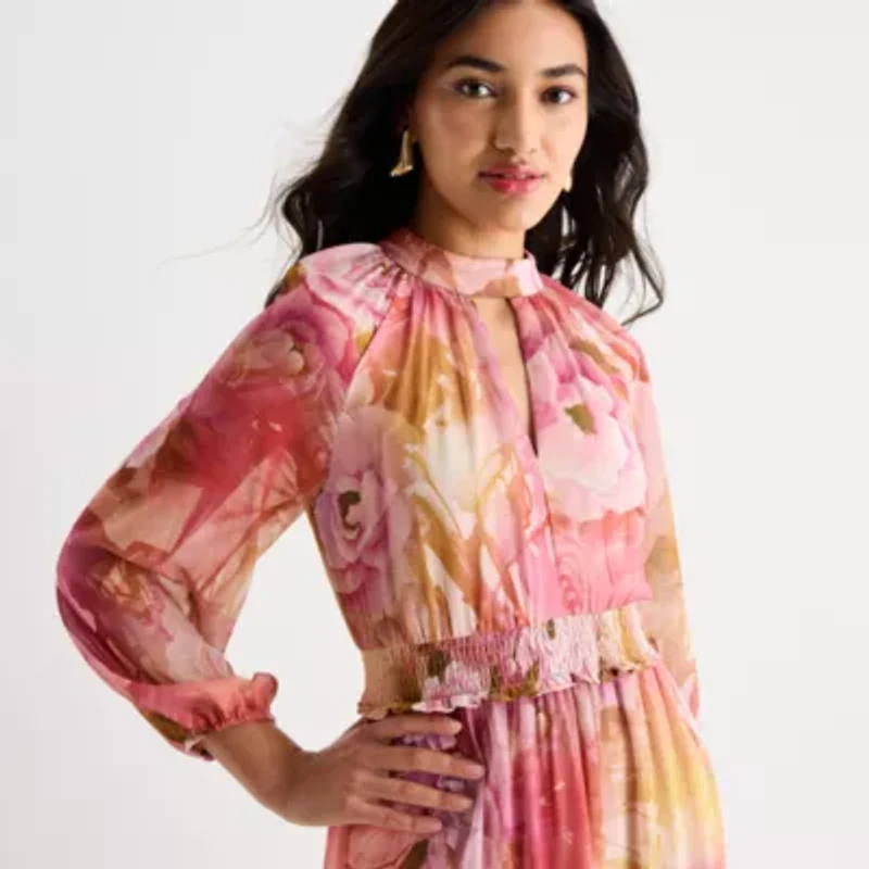 Melonie T Womens Long Sleeve Floral Maxi Dress