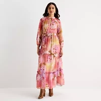 Melonie T Womens Long Sleeve Floral Maxi Dress