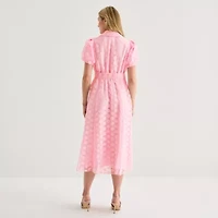52seven Womens Short Sleeve Midi Dots Shirt Dress