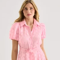 52seven Womens Short Sleeve Midi Dots Shirt Dress