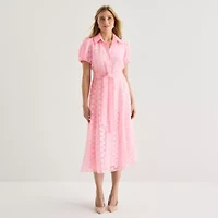 52seven Womens Short Sleeve Midi Dots Shirt Dress