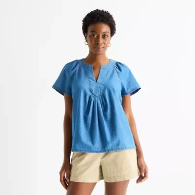 St. John's Bay Womens Tall V Neck Short Sleeve Blouse