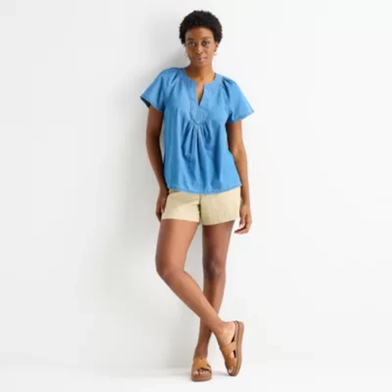 St. John's Bay Womens Tall V Neck Short Sleeve Blouse