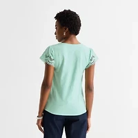 St. John's Bay Womens Tall Crew Neck Short Sleeve Blouse