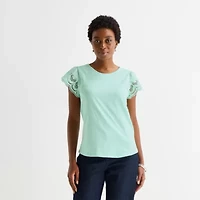 St. John's Bay Womens Tall Crew Neck Short Sleeve Blouse