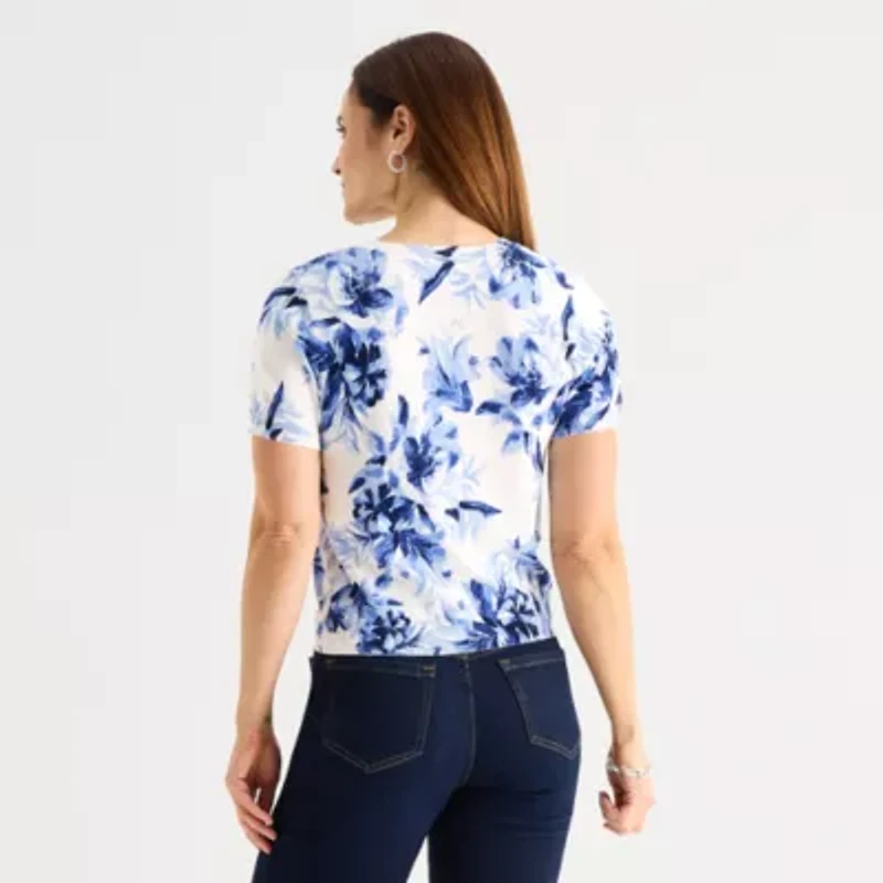 Liz Claiborne Womens Floral Pullover Sweater