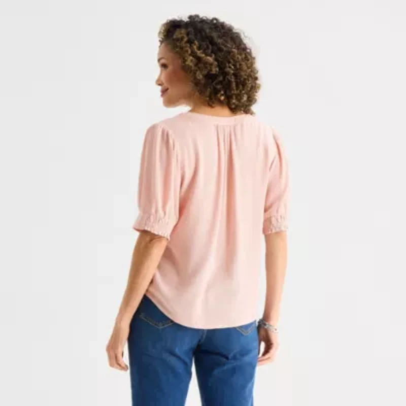 Liz Claiborne Womens Crew Neck Short Sleeve Blouse