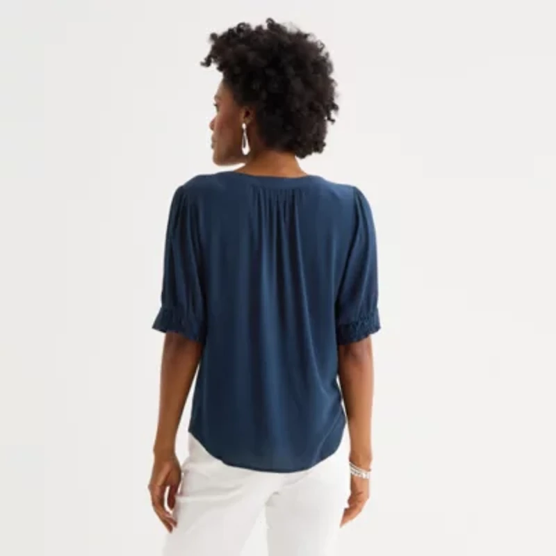 Liz Claiborne Womens Crew Neck Short Sleeve Blouse