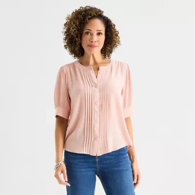 Liz Claiborne Womens Crew Neck Short Sleeve Blouse