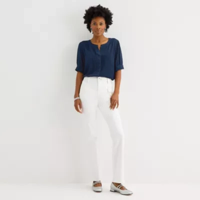 Liz Claiborne Womens Crew Neck Short Sleeve Blouse