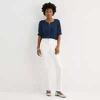 Liz Claiborne Womens Crew Neck Short Sleeve Blouse