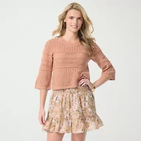 JS Jessica Simpson Womens Round Neck Elbow Sleeve Pullover Sweater