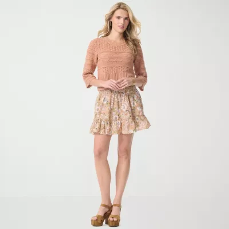 JS Jessica Simpson Womens Round Neck Elbow Sleeve Pullover Sweater